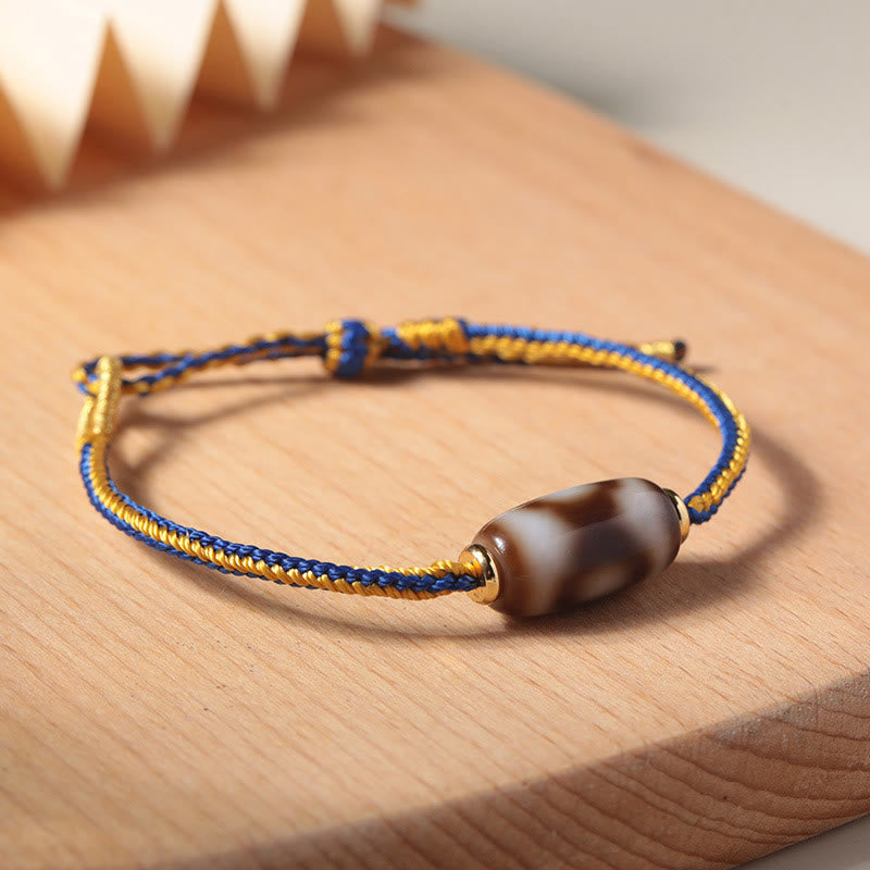 Three-eyed Dzi Bead Spiritual Bracelet for Luck & Happiness