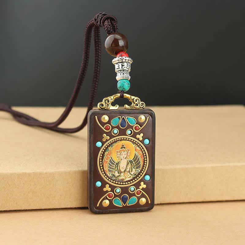 Ebony Wood Necklace Pendant with Five Gods of Wealth | Peace
