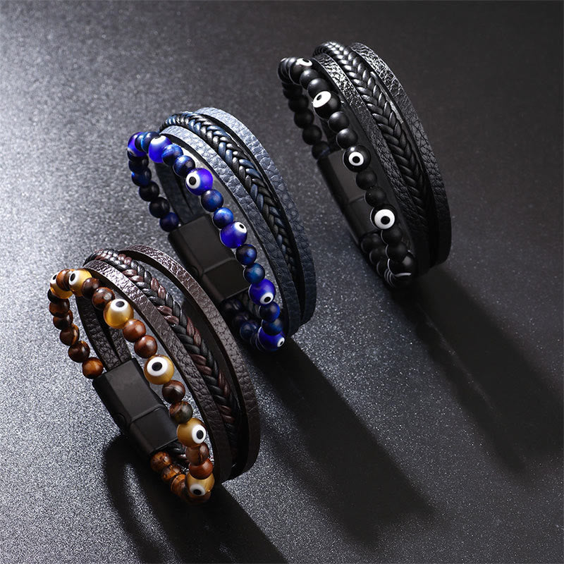 Multilayered Tiger Eye & Evil Eye Protection Bracelet