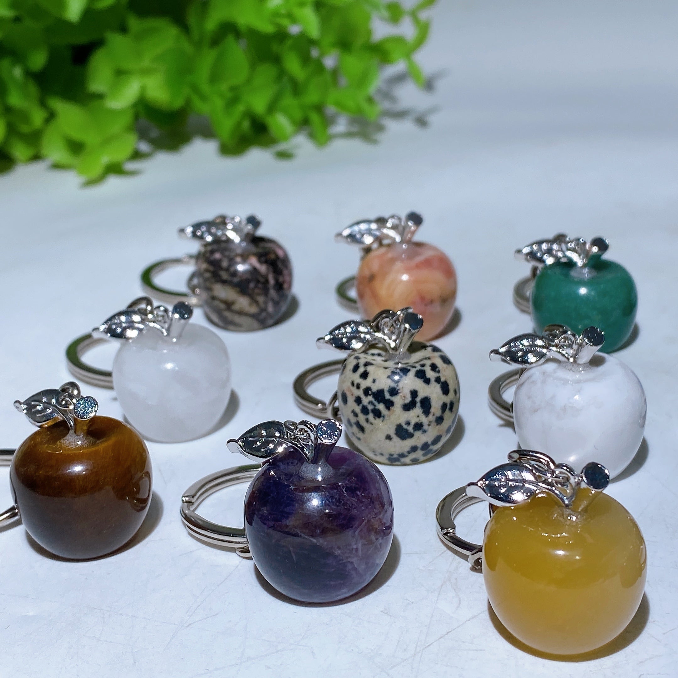 5cm Crystal Apple Key Chain with Healing Semi-Precious Stones