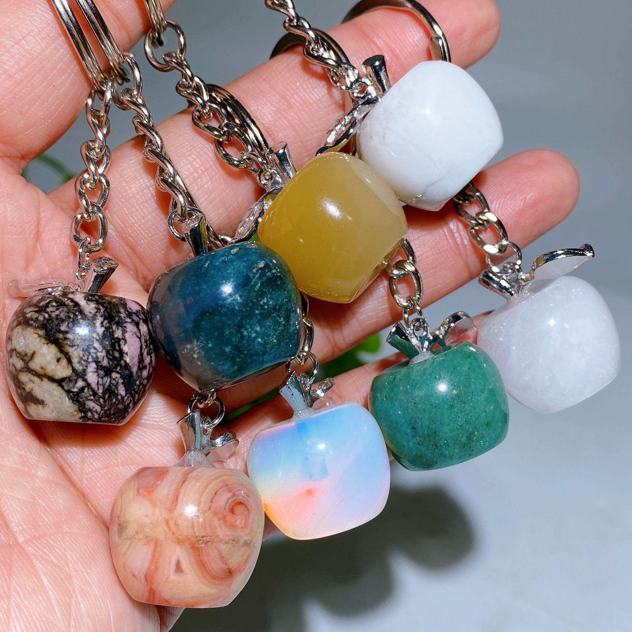 5cm Crystal Apple Key Chain with Healing Semi-Precious Stones