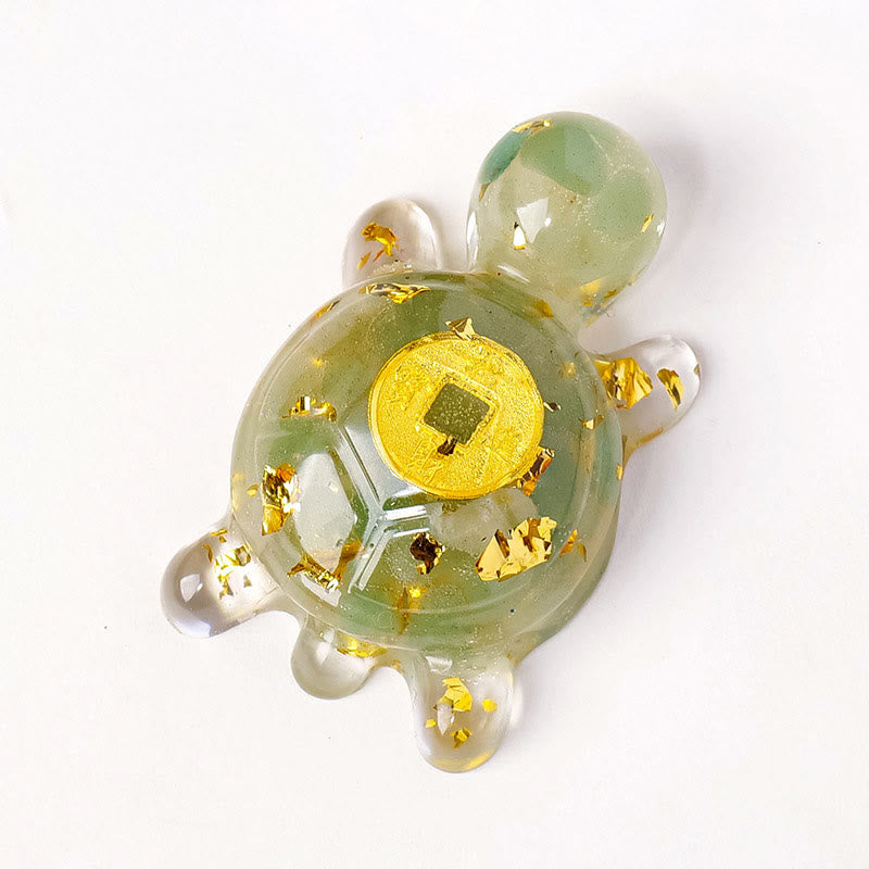 5 cm grüner Aventurin-Kristall, Schildkröte, Kupfermünze, Zen-Dekor
