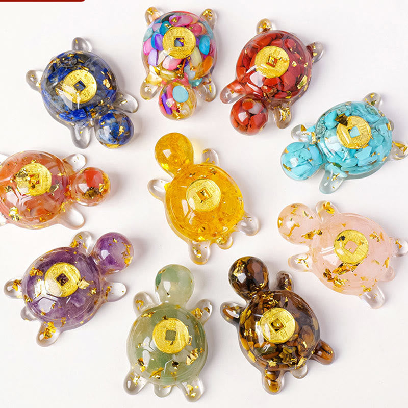 5 cm grüner Aventurin-Kristall, Schildkröte, Kupfermünze, Zen-Dekor