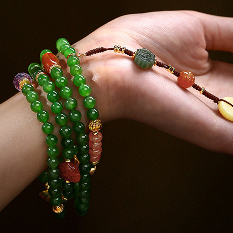 108 Beads Cyan Jade Buddha Bracelet for Luck & Healing Harmony