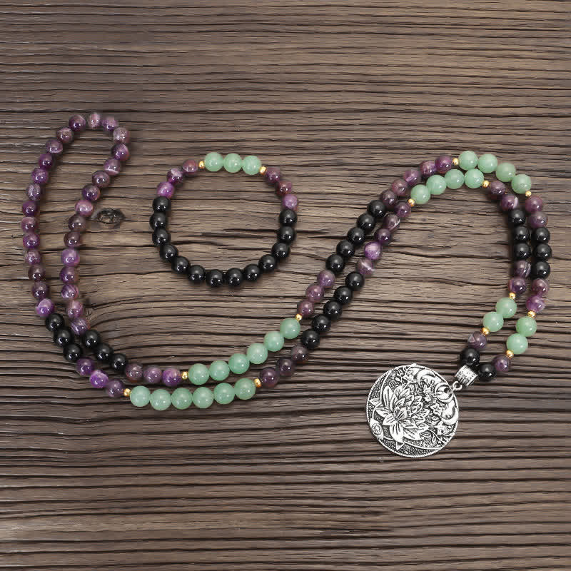 108 Beads Amethyst Green Aventurine Meditation Bracelet