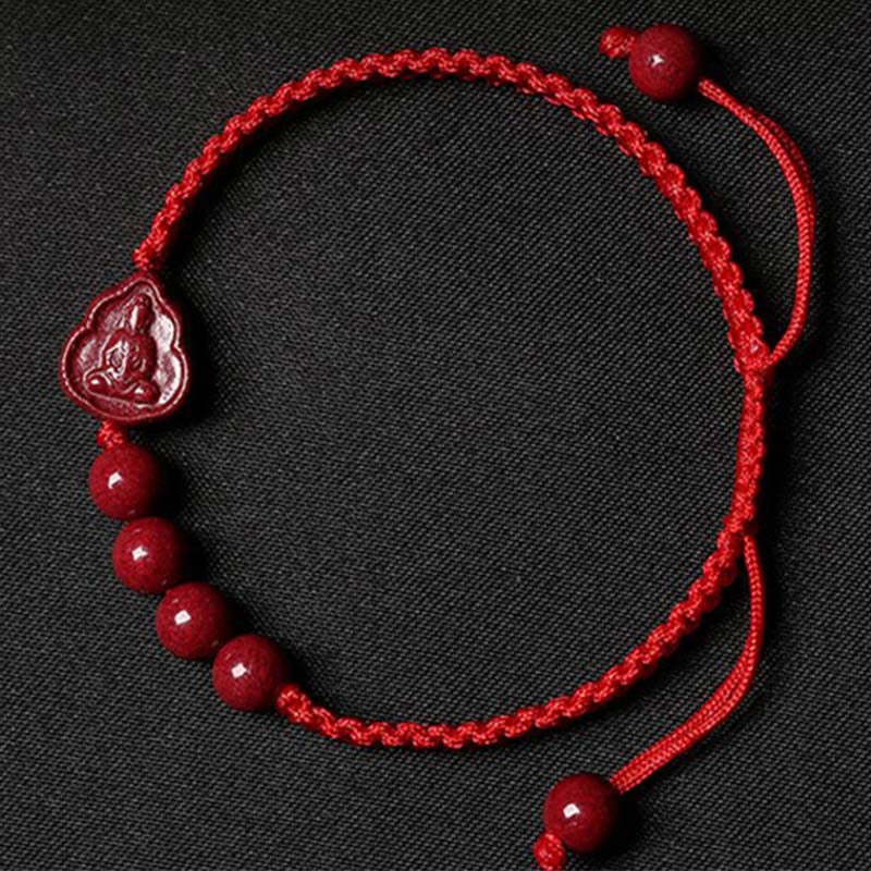 Cinnabar Blessing String Bracelet with Laughing Buddha & Avalokitesvara