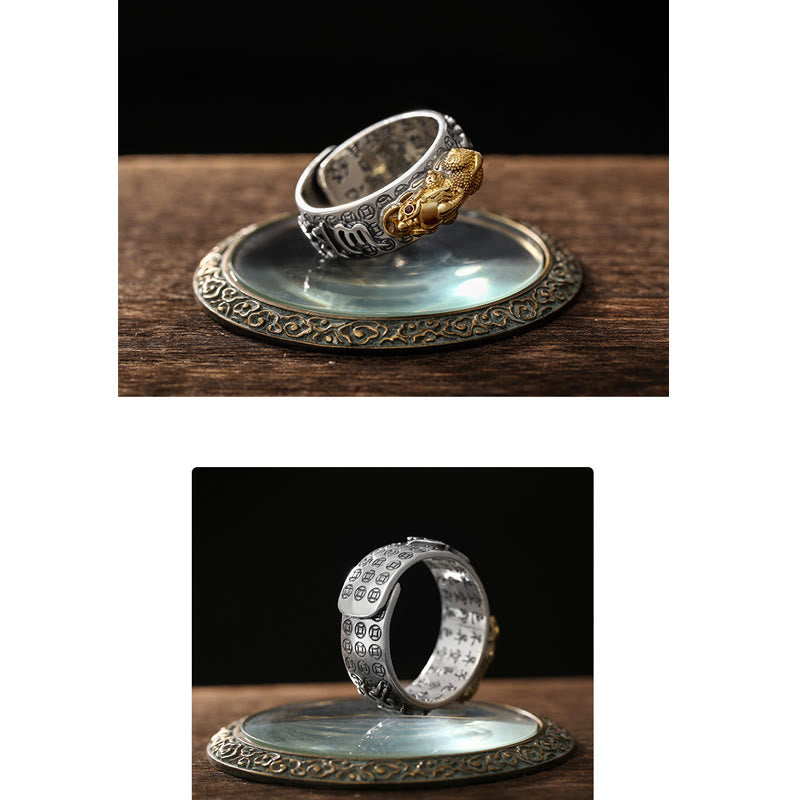 Om Mani Padme Hum Silver PiXiu Wealth Ring 990 Sterling