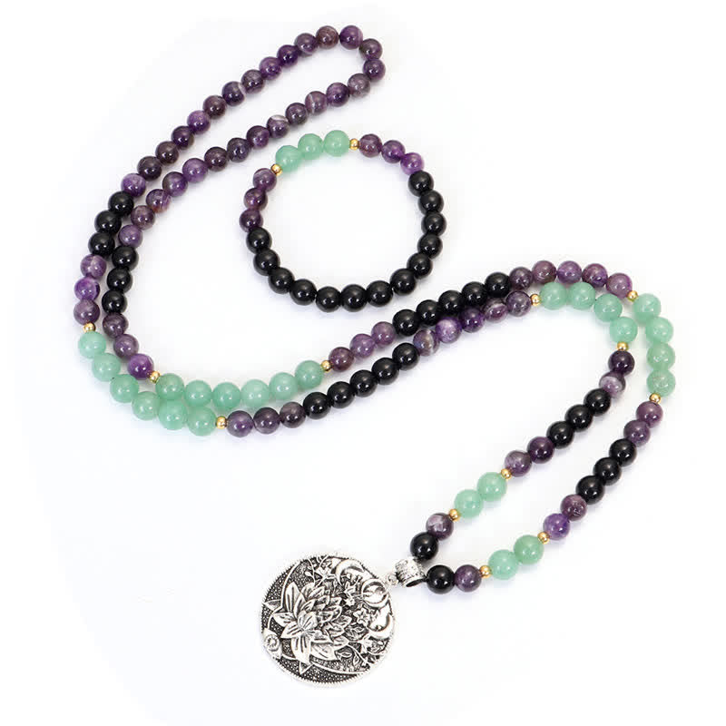 108 Beads Amethyst Green Aventurine Meditation Bracelet