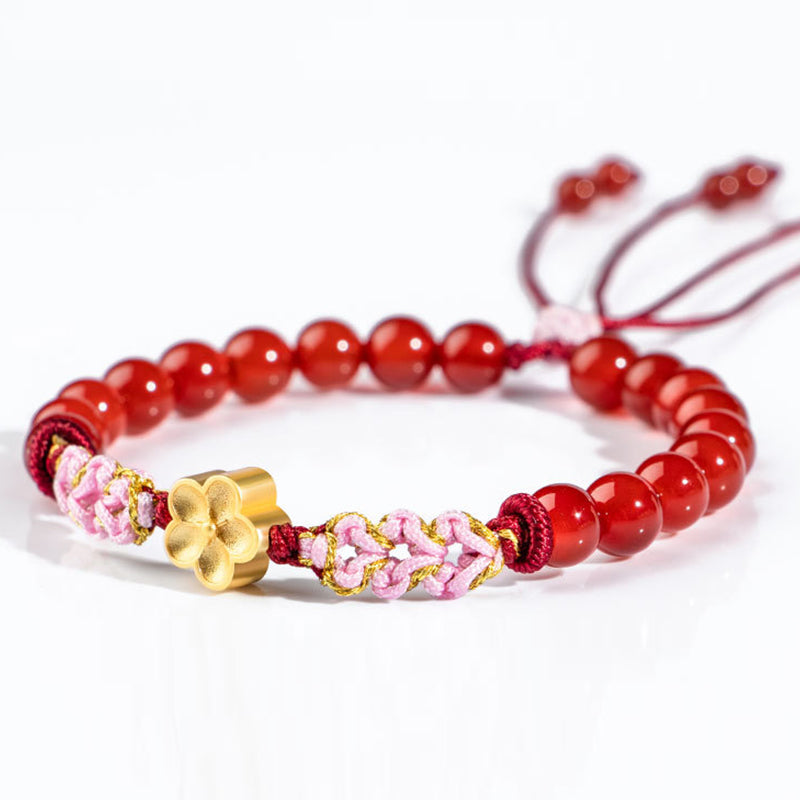 Red Agate Pink Crystal 7mm Sterling Silver Agate Bracelet