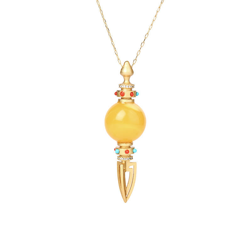 Bernsteinfarbener Vajra-Halskettenanhänger, 24 Karat vergoldet