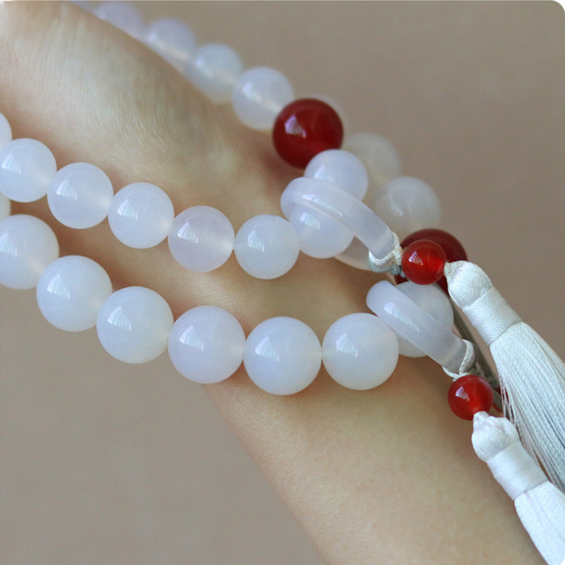12mm & 14mm White Red Agate Luck Wrist Mala Bracelet
