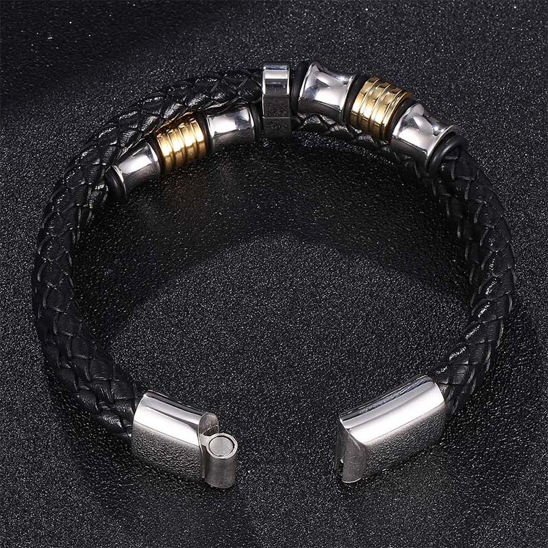 Layered Leather and Titanium Steel Spiritual Bracelet for Balance