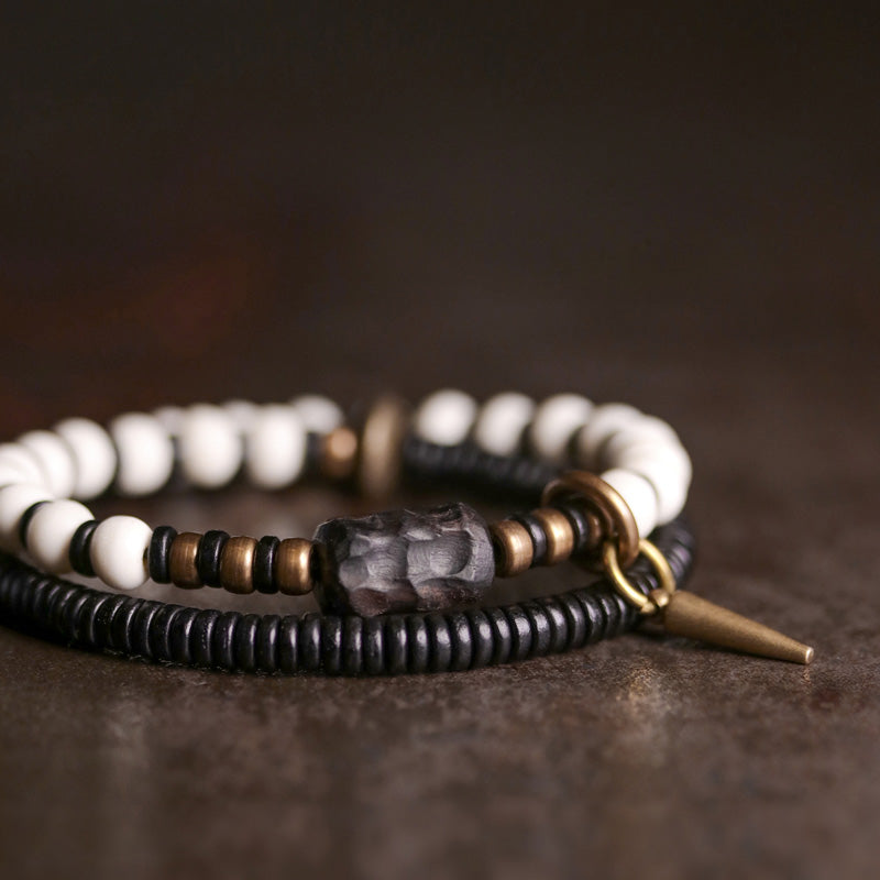 Yak Bone Ebony Wood Copper Strength Spiritual Bracelet - Unisex