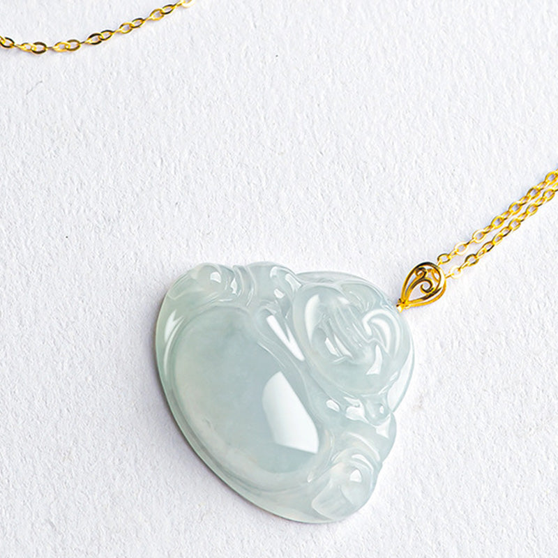 Lachender Buddha Jade Halskette Anhänger 18K Gold für Fülle