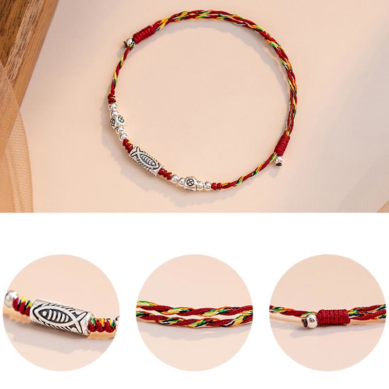 925 Sterling Silver Koi Fish Luck Bracelet with Red String