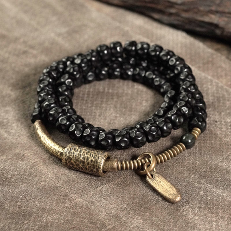 Coconut Shell Copper Spiritual Triple Wrap Bracelet