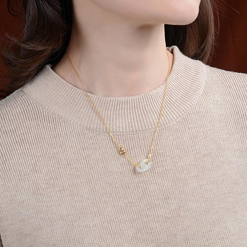 Unisex-Halskette aus 12 mm Jade mit Silberkette für Wohlstand