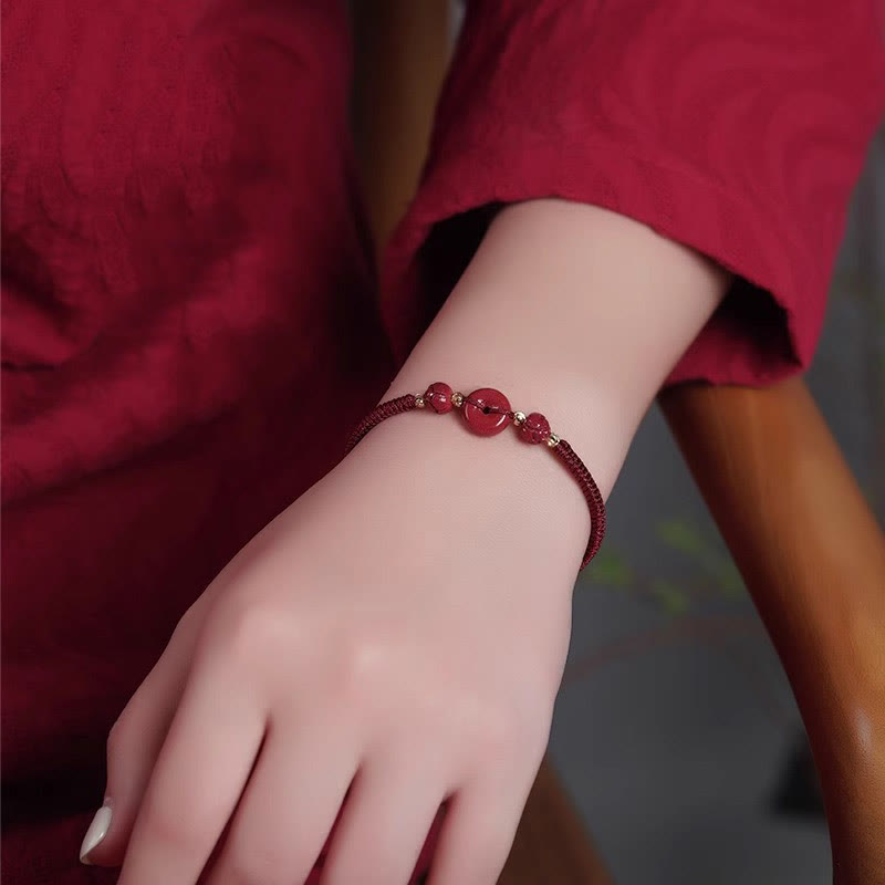 Handmade Cinnabar Peace Buckle Braided Bracelet for Calmness