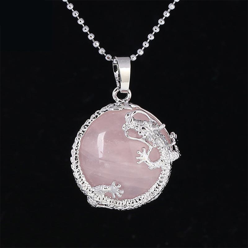 Natural Quartz Crystal Dragon Necklace Healing Energy Pendant