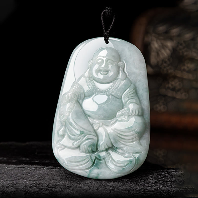 Halskette mit Anhänger „Laughing Buddha“ aus natürlicher Jade, 65 cm