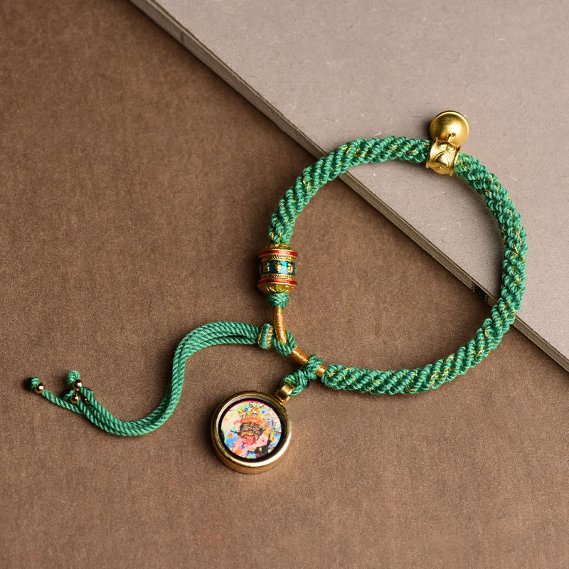 Tibetan Five Gods of Wealth Spiritual Bracelet with Prayer Wheel