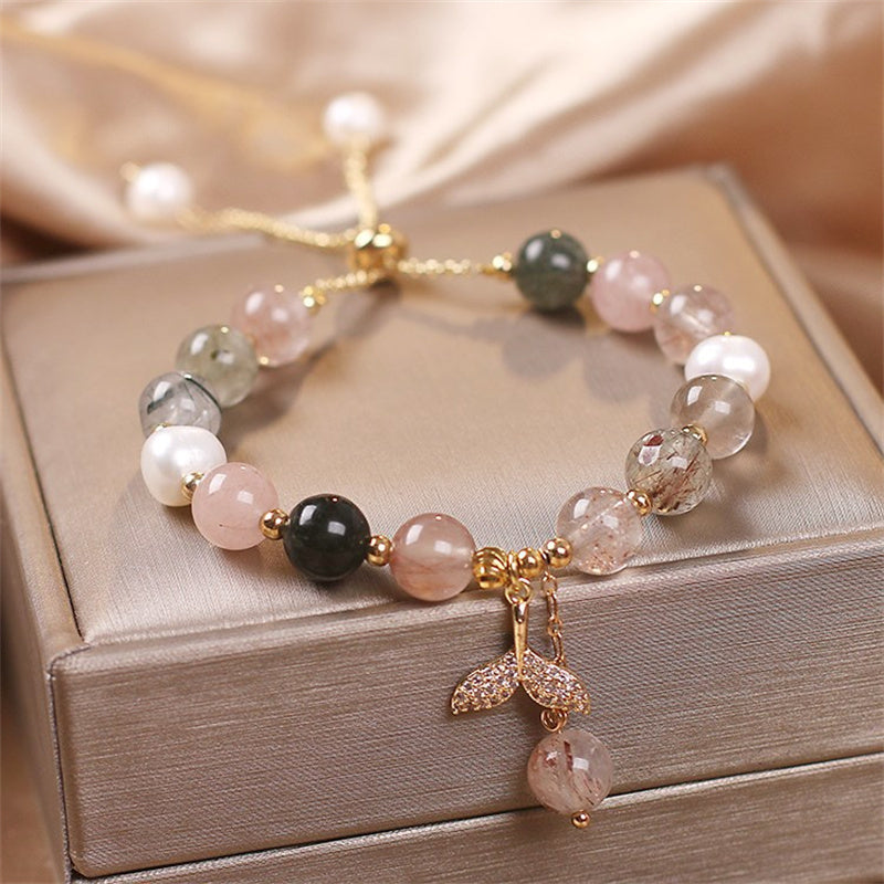 Strawberry Quartz Rutilated Quartz Healing Bracelet 8mm Beads