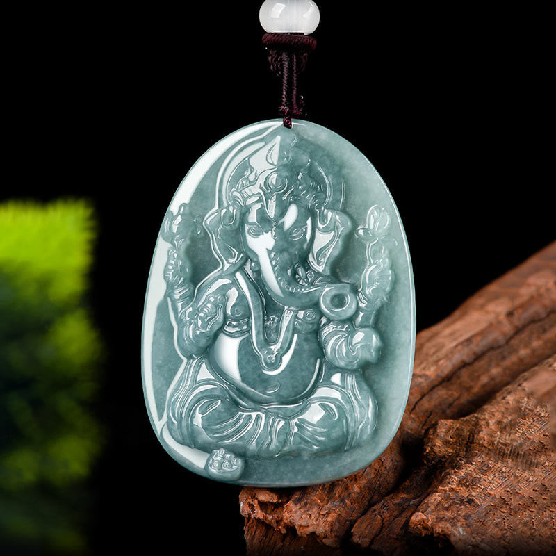 Natürliche Jade Ganesh Schutzkette | Elefanten-Amulett