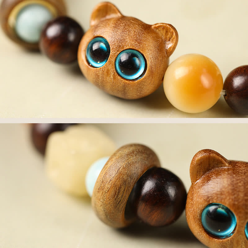 Bodhi Seed Sandalwood Cat Peace Bracelet 14-17cm Unisex