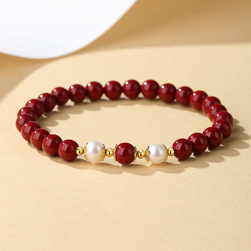 Cinnabar Pearl Blessing Jewelry Set in 925 Sterling Silver
