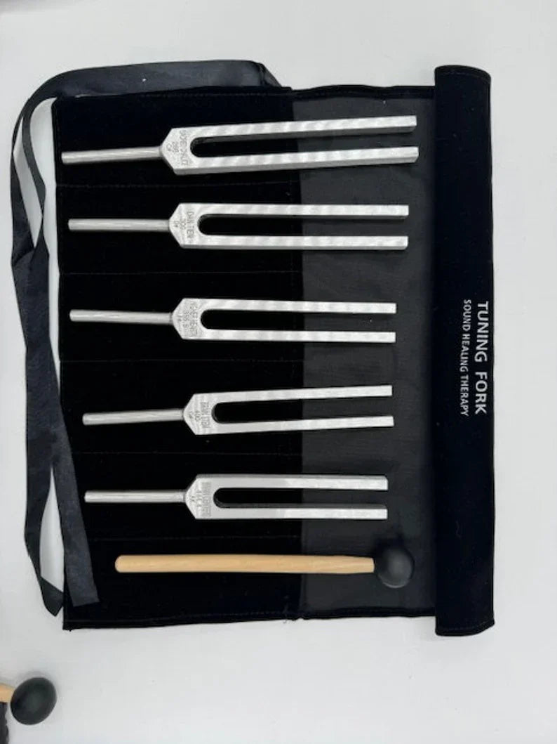 Set of tuning forks in a black roll-up case for 5pc Sharp Harmonic Tuning Fork Set