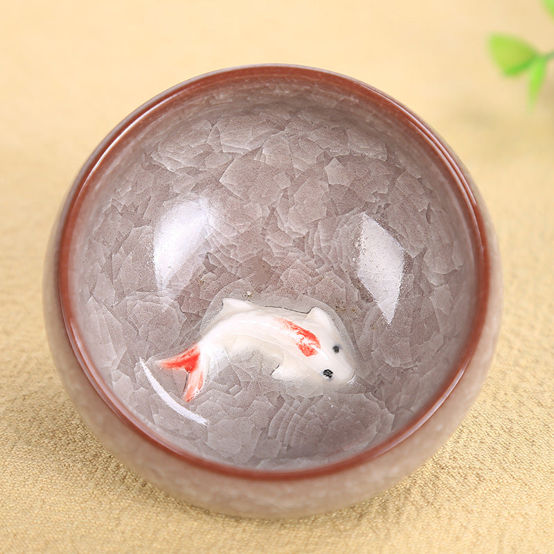 6,1 cm große Teetasse aus Keramik mit Koi-Fisch | Glücksbringer-Kung-Fu-Schale
