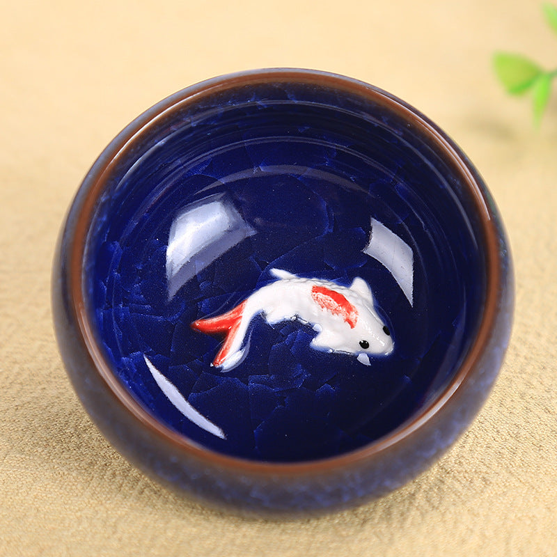 6,1 cm große Teetasse aus Keramik mit Koi-Fisch | Glücksbringer-Kung-Fu-Schale