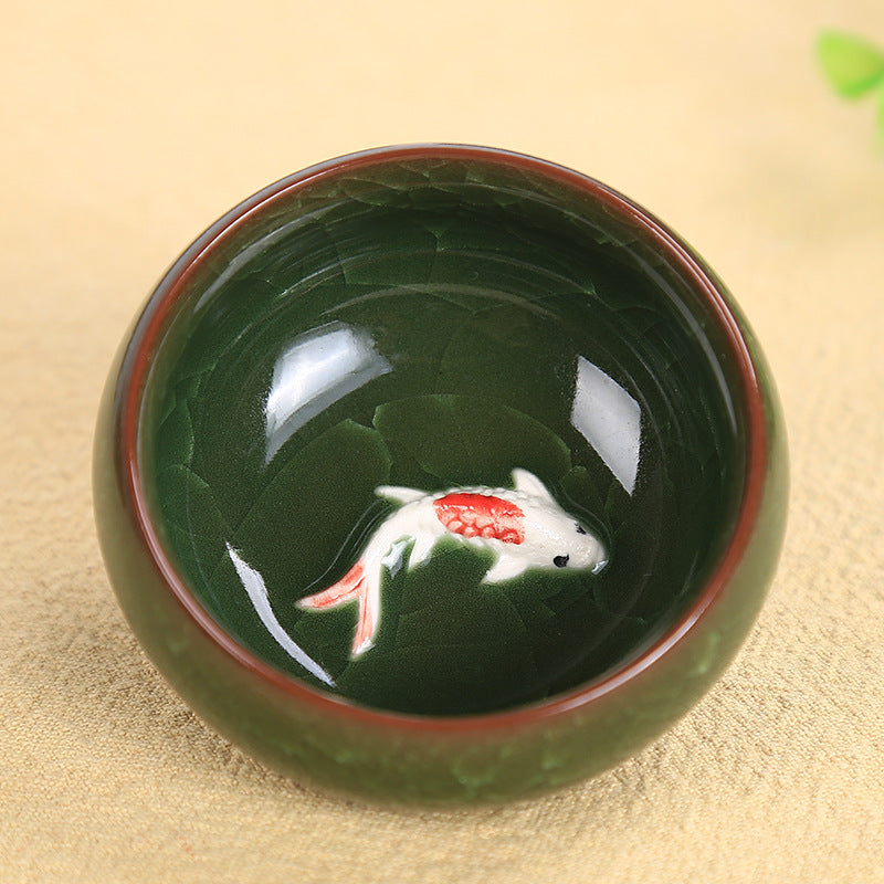 6,1 cm große Teetasse aus Keramik mit Koi-Fisch | Glücksbringer-Kung-Fu-Schale