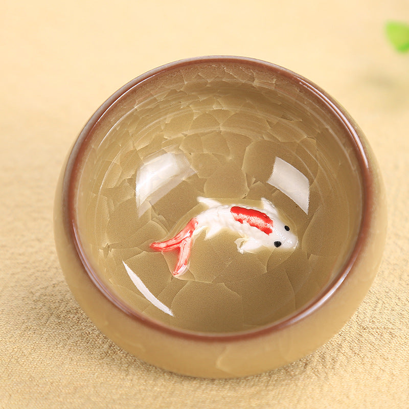 6,1 cm große Teetasse aus Keramik mit Koi-Fisch | Glücksbringer-Kung-Fu-Schale
