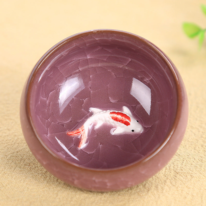 6,1 cm große Teetasse aus Keramik mit Koi-Fisch | Glücksbringer-Kung-Fu-Schale