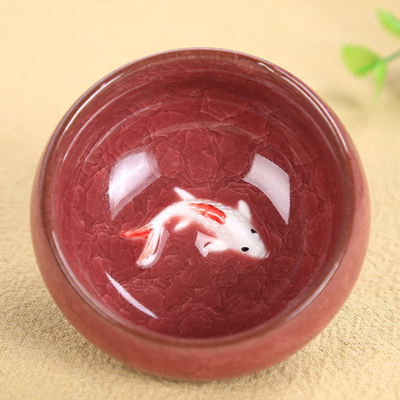6,1 cm große Teetasse aus Keramik mit Koi-Fisch | Glücksbringer-Kung-Fu-Schale