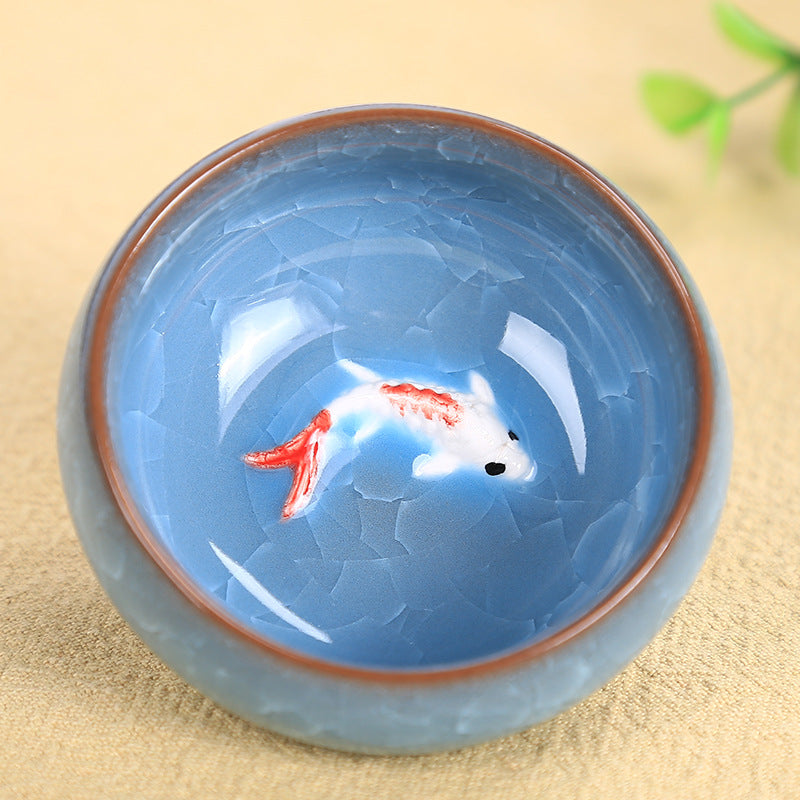 6,1 cm große Teetasse aus Keramik mit Koi-Fisch | Glücksbringer-Kung-Fu-Schale