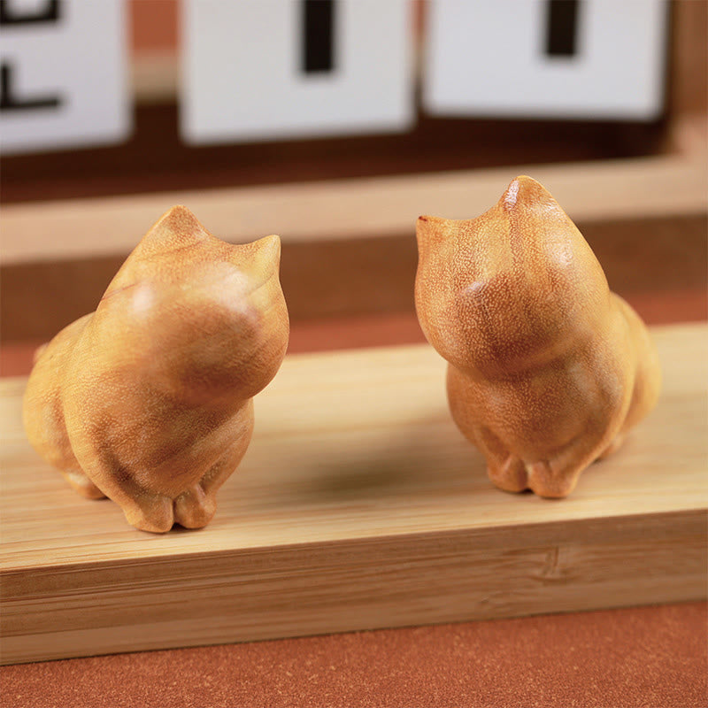 6,1 cm große Katzenskulptur aus Sandelholz für Schutz und Zen-Zuhause