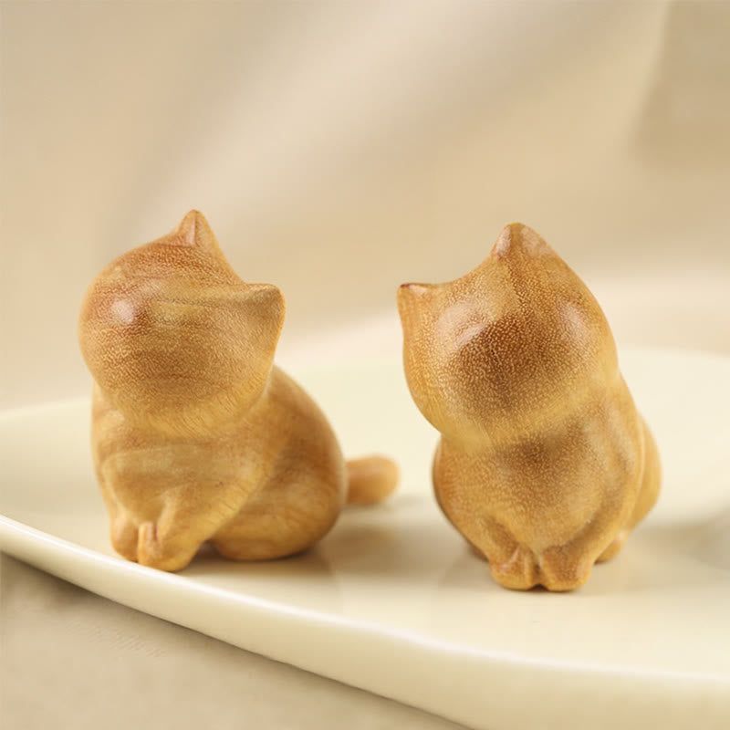 6,1 cm große Katzenskulptur aus Sandelholz für Schutz und Zen-Zuhause