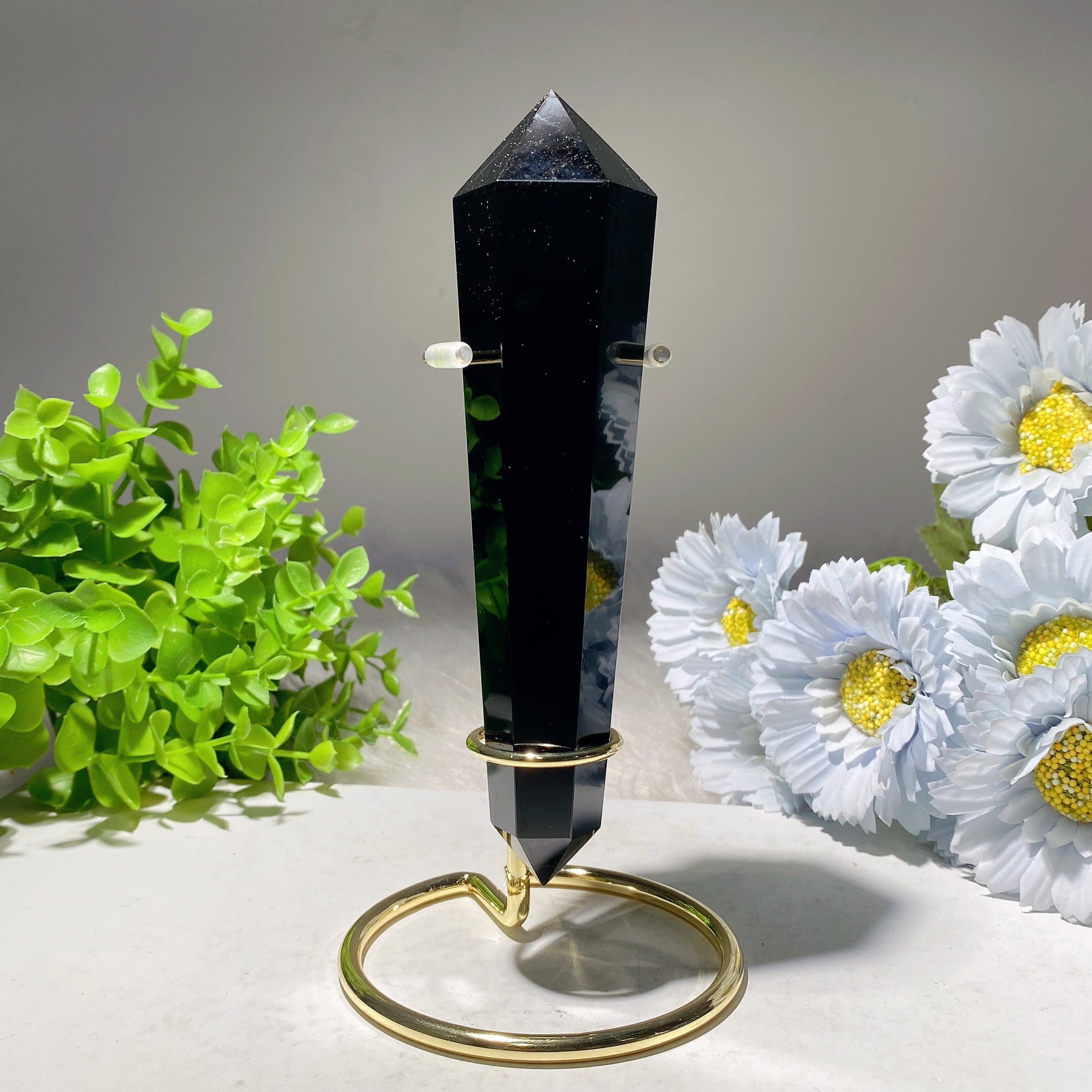6.2 inch Black Obsidian Crystal Point with Stand