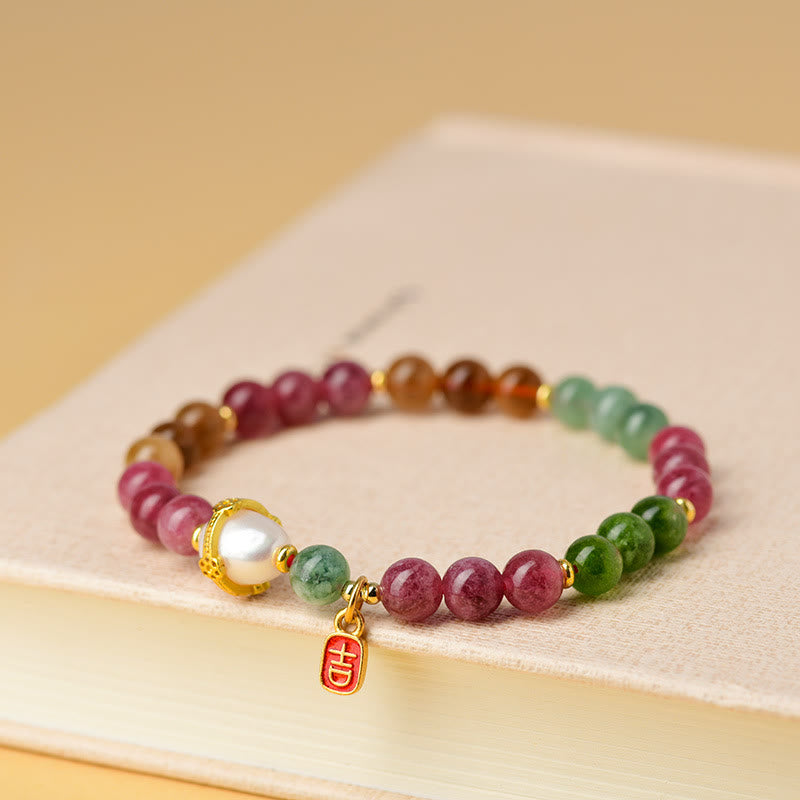 6,5 mm mehrfarbiges Turmalin-Perlenarmband für spirituelle Weisheit