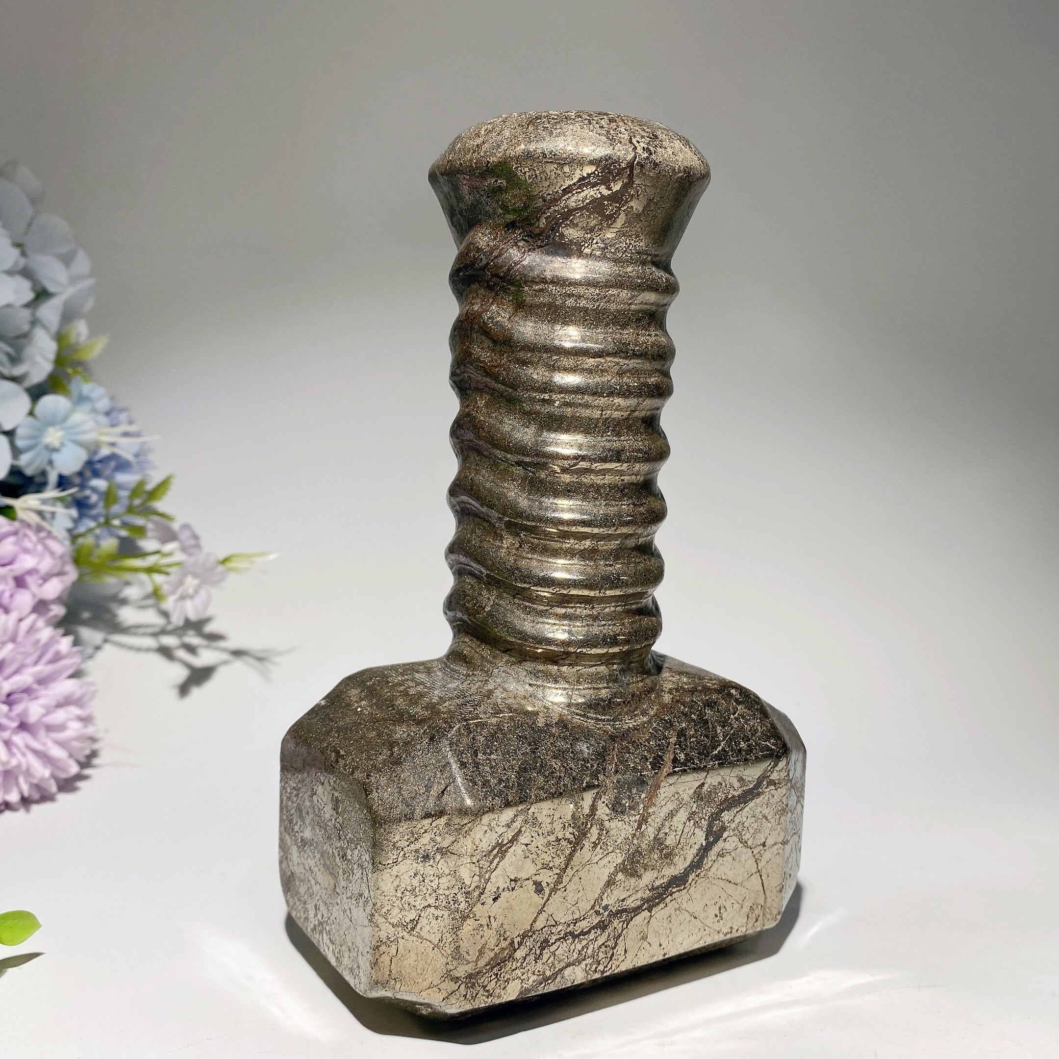 6.7 Inch Pyrite Crystal Hammer Figurine for Healing