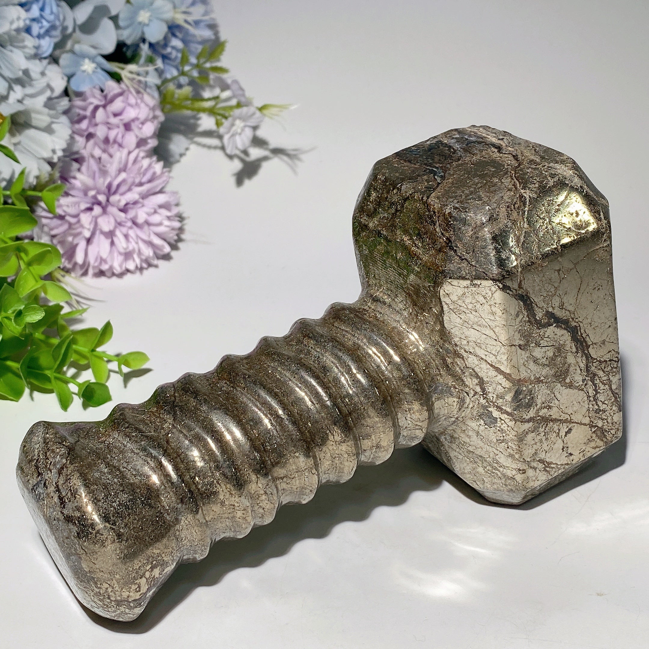 6.7 Inch Pyrite Crystal Hammer Figurine for Healing