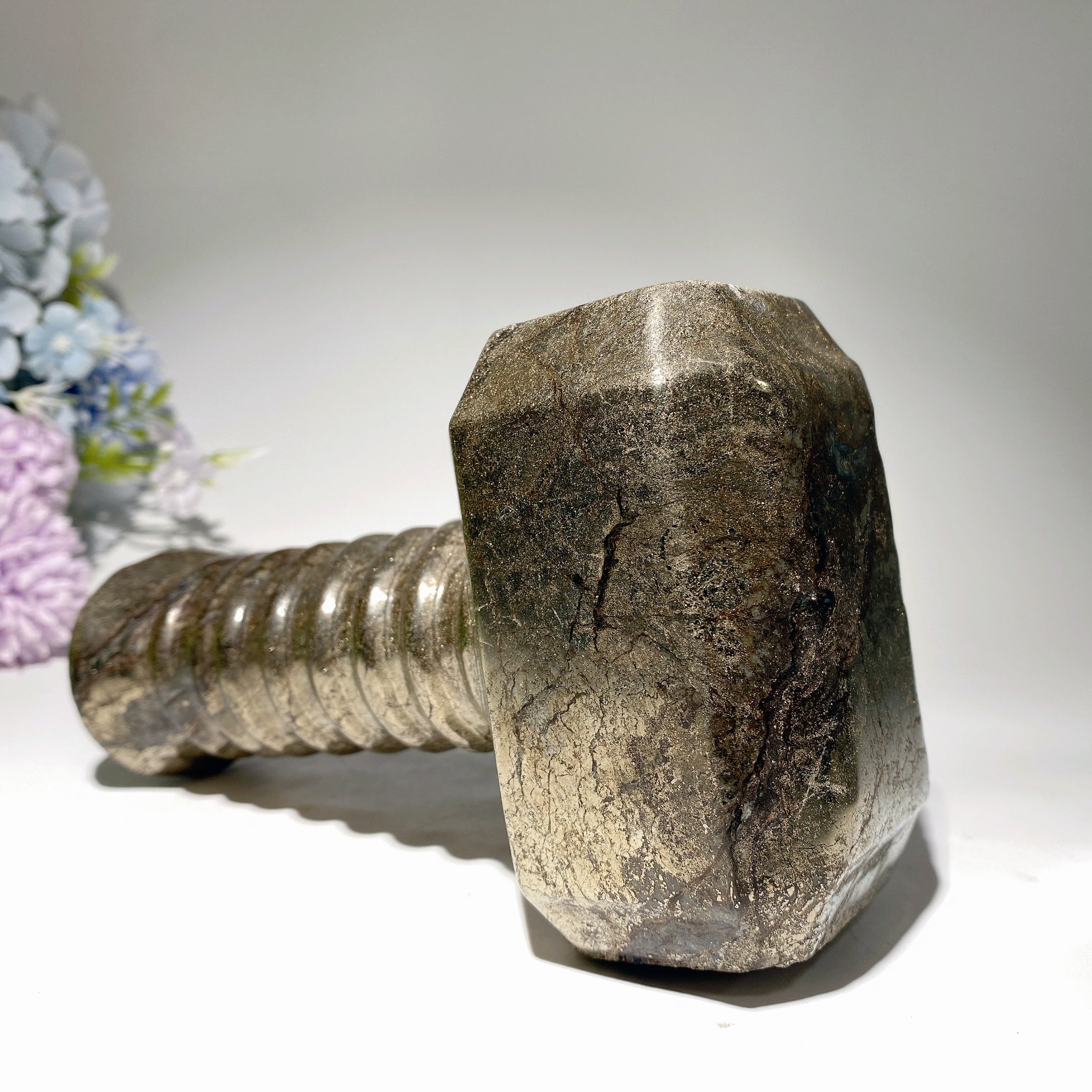 6.7 Inch Pyrite Crystal Hammer Figurine for Healing