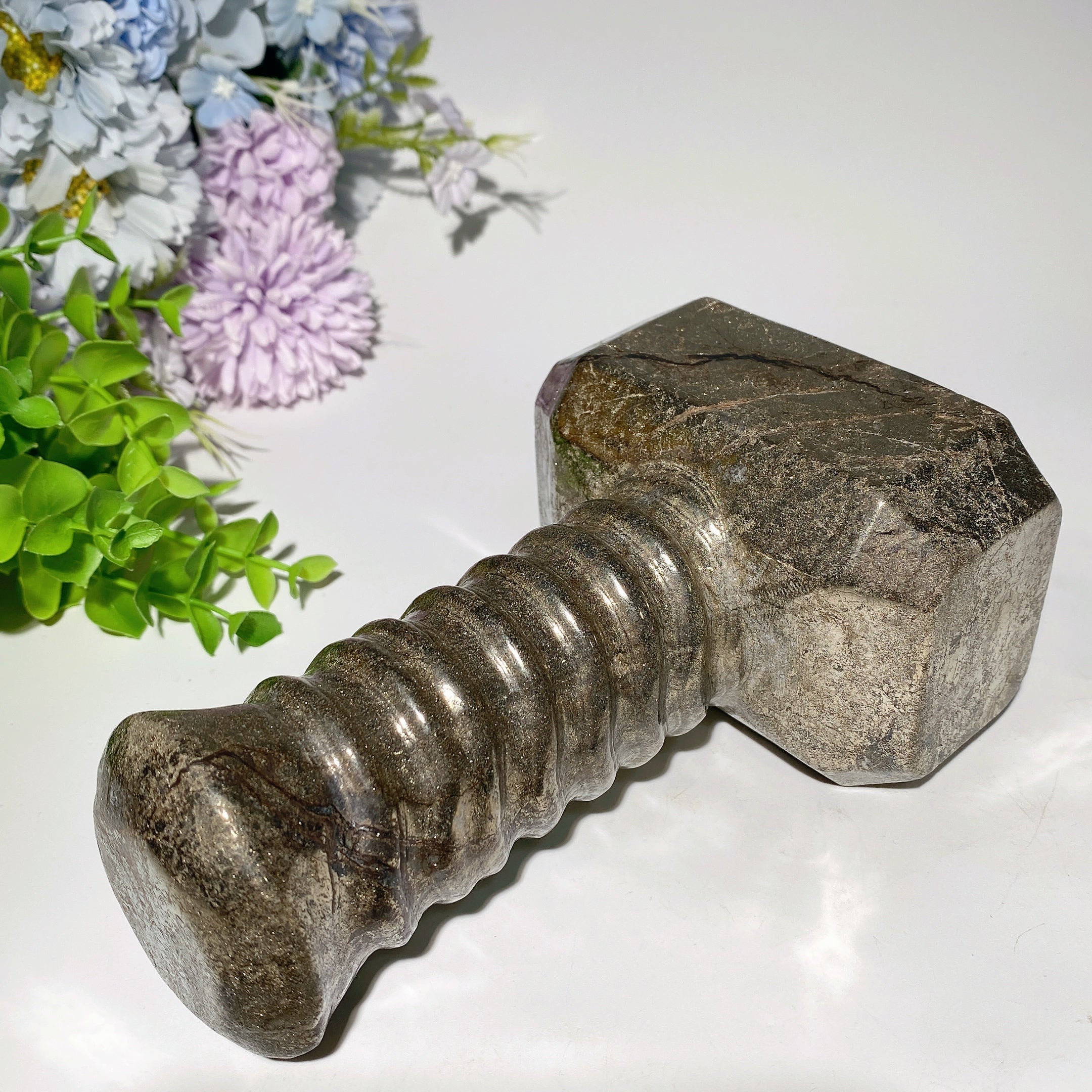 6.7 Inch Pyrite Crystal Hammer Figurine for Healing