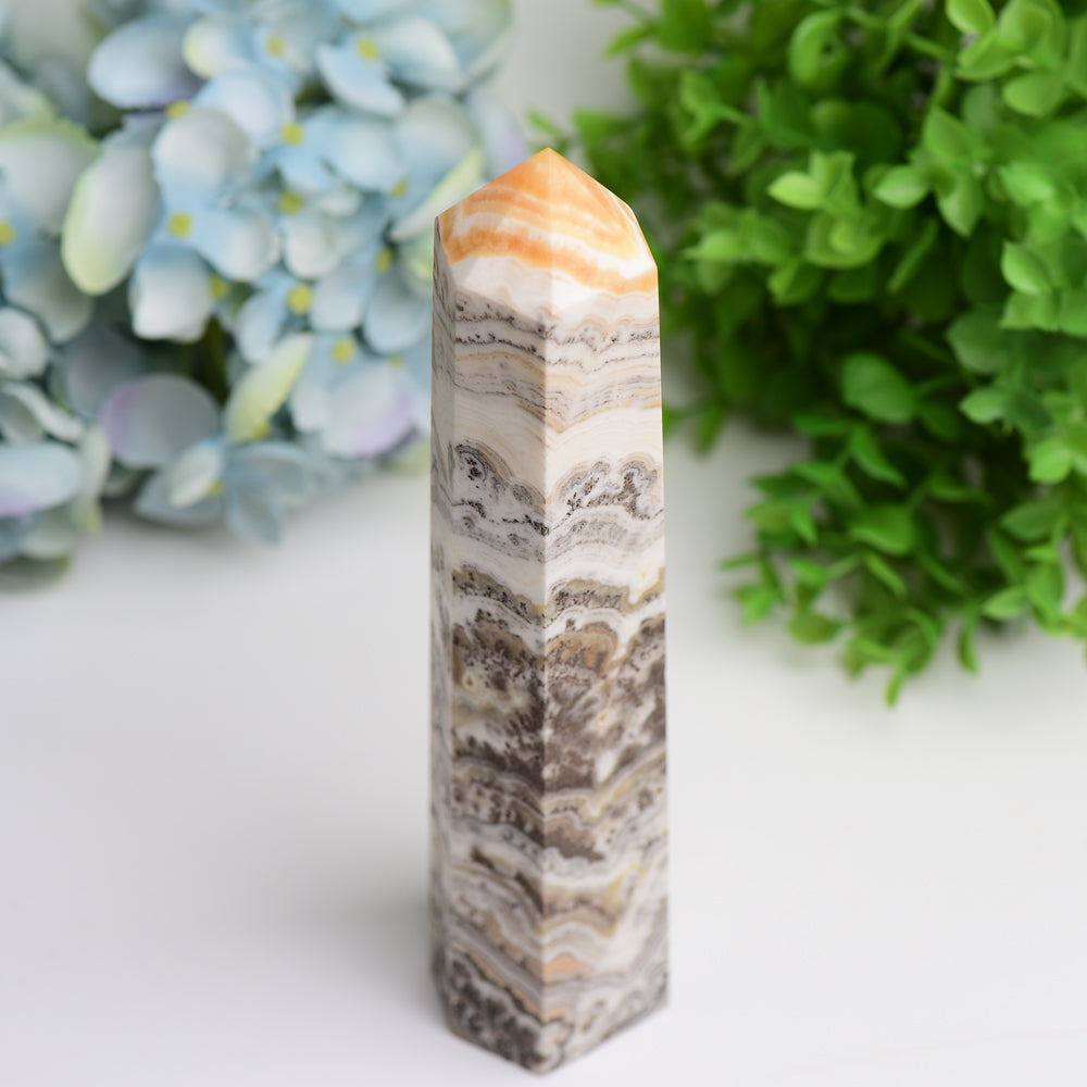 6-8 Inch Grass Calcite Crystal Tower for Healing Energy
