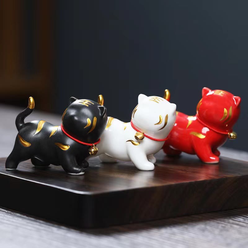 6,8 cm Mini-Tiger-Teehaustierfigur aus Keramik für spirituelles Dekor