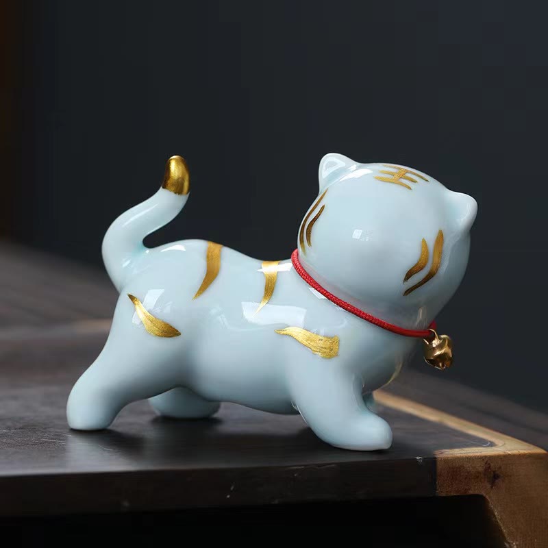6,8 cm Mini-Tiger-Teehaustierfigur aus Keramik für spirituelles Dekor