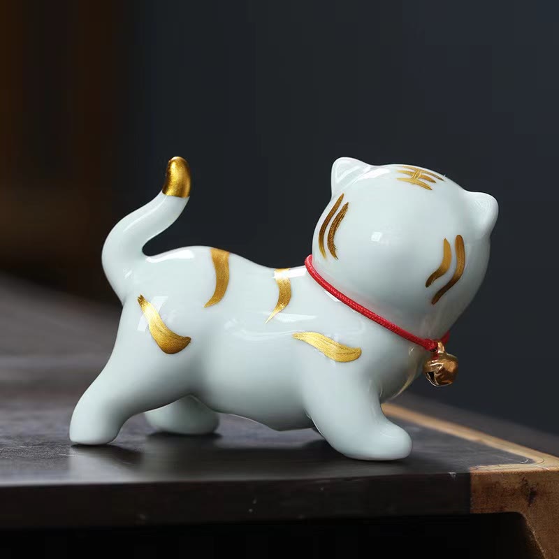 6,8 cm Mini-Tiger-Teehaustierfigur aus Keramik für spirituelles Dekor
