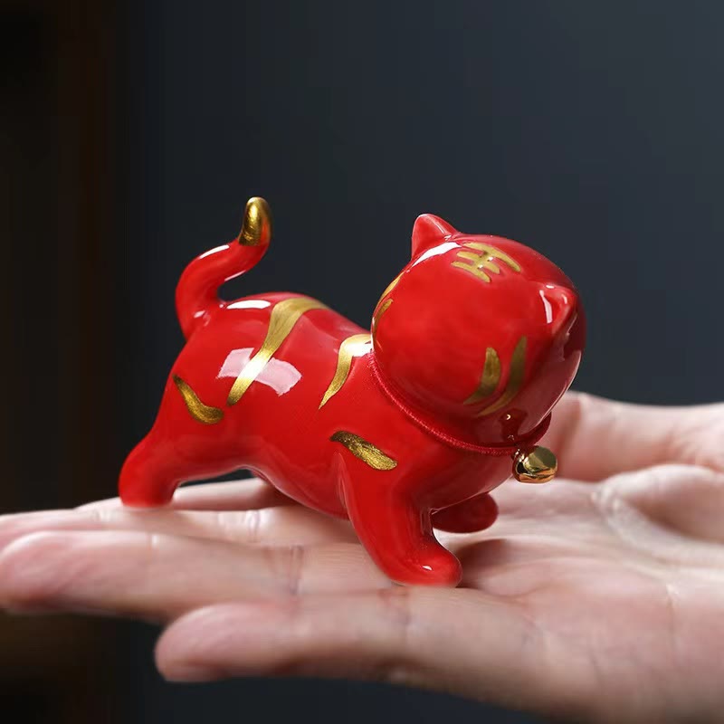 6,8 cm Mini-Tiger-Teehaustierfigur aus Keramik für spirituelles Dekor